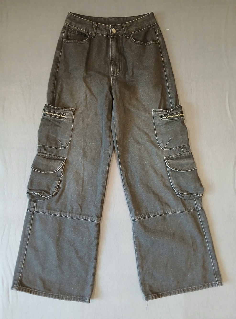 Romwe Jeans Women 4 Small Black Cargo Baggy Pockets Denim Zipper
